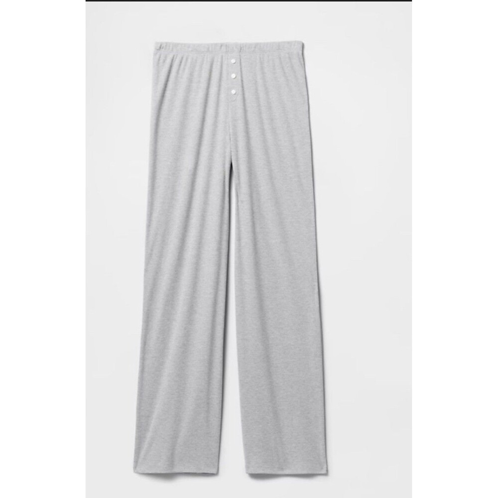 GAP BODY WOMEN'S RIBBED MID-RISE LOUNGE PAJAMA PANTS IN HEATHER GRAY SIZE XL